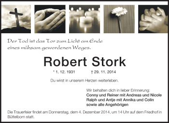 Traueranzeige von Robert Stork von Rüsselsheimer Echo, Groß-Gerauer-Echo, Ried Echo