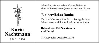 Traueranzeige von Karin Nachtmann von Odenwälder Echo