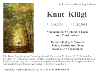 Traueranzeige von Knut Klügl von Starkenburger Echo, Bergsträßer Anzeiger