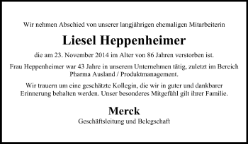 Traueranzeige von Liesel Heppenheimer von Echo-Zeitungen (Gesamtausgabe)