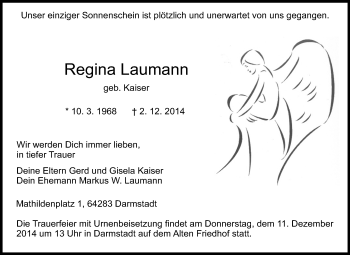 Traueranzeige von Regina Laumann von Echo-Zeitungen (Gesamtausgabe)