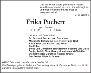 Traueranzeige von Erika Puchert von Echo-Zeitungen (Gesamtausgabe)