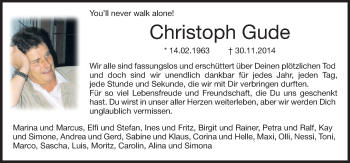 Traueranzeige von Christoph Gude von Echo-Zeitungen (Gesamtausgabe)