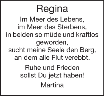 Traueranzeige von Regina  von Echo-Zeitungen (Gesamtausgabe)