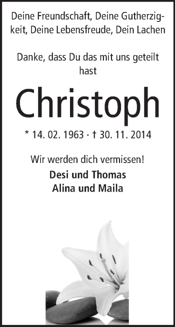 Traueranzeige von Christoph Gude von Echo-Zeitungen (Gesamtausgabe)