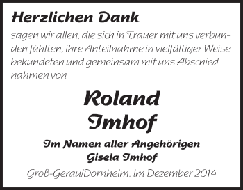Traueranzeige von Roland Imhof von Rüsselsheimer Echo, Groß-Gerauer-Echo, Ried Echo