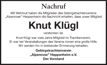 Traueranzeige von Knut Klügl von Starkenburger Echo