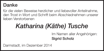 Traueranzeige von Katharina Tusche von Echo-Zeitungen (Gesamtausgabe)