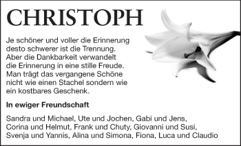 Traueranzeige von Christoph  von Echo-Zeitungen (Gesamtausgabe)