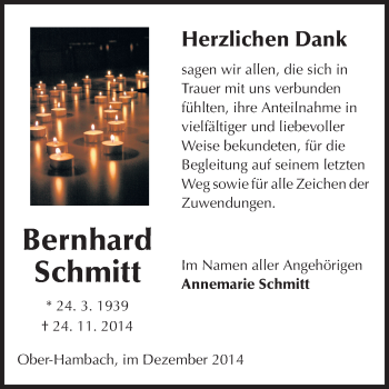 Traueranzeige von Bernhard Schmitt von Starkenburger Echo