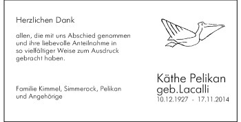 Traueranzeige von Käthe Pelikan von Echo-Zeitungen (Gesamtausgabe)
