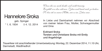 Traueranzeige von Hannelore Sroka von Echo-Zeitungen (Gesamtausgabe)