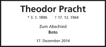 Traueranzeige von Theodor Pracht von Echo-Zeitungen (Gesamtausgabe)