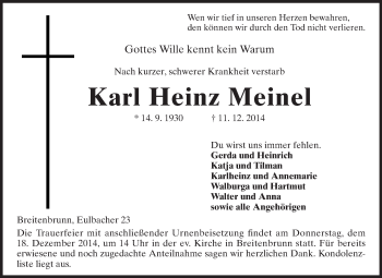 Traueranzeige von Karl Heinz Meinel von Odenwälder Echo