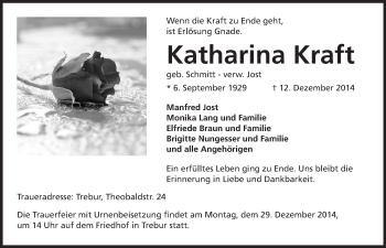 Traueranzeige von Katharina Kraft von Rüsselsheimer Echo, Groß-Gerauer-Echo, Ried Echo