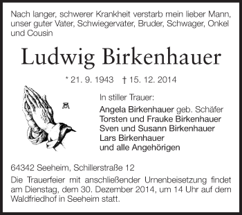 Traueranzeige von Ludwig Birkenhauer von Echo-Zeitungen (Gesamtausgabe)
