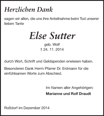 Traueranzeige von Else Sutter von Echo-Zeitungen (Gesamtausgabe)