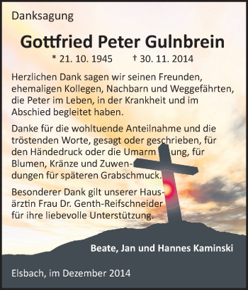 Traueranzeige von Gottfried Peter Gulnbrein von Odenwälder Echo