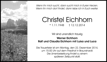 Traueranzeige von Christel Eichhorn von Echo-Zeitungen (Gesamtausgabe)