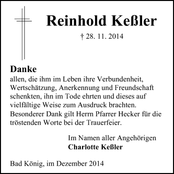 Traueranzeige von Reinhold Keßler von Odenwälder Echo