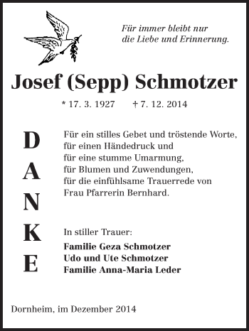 Traueranzeige von Josef Schmotzer von Rüsselsheimer Echo, Groß-Gerauer-Echo, Ried Echo