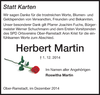 Traueranzeige von Herbert Martin von Echo-Zeitungen (Gesamtausgabe)