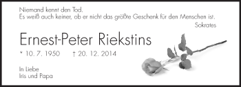 Traueranzeige von Ernest-Peter Riekstins von Rüsselsheimer Echo, Groß-Gerauer-Echo, Ried Echo