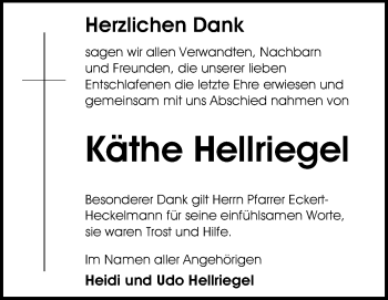 Traueranzeige von Käthe Hellriegel von Echo-Zeitungen (Gesamtausgabe)