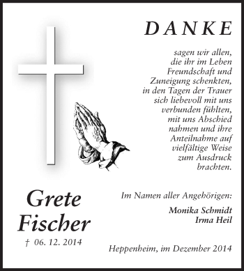 Traueranzeige von Grete Fischer von Starkenburger Echo