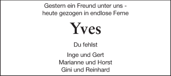 Traueranzeige von Yves  von Echo-Zeitungen (Gesamtausgabe)