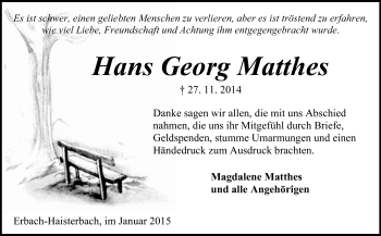 Traueranzeige von Hans Georg Matthes von Odenwälder Echo