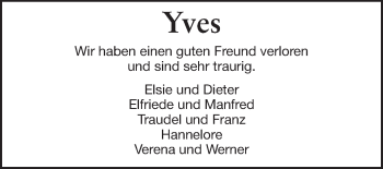 Traueranzeige von Yves  von Echo-Zeitungen (Gesamtausgabe)