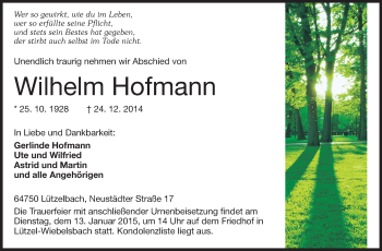 Traueranzeige von Wilhelm Hofmann von Odenwälder Echo