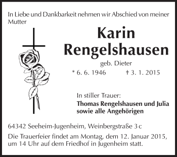 Traueranzeige von Karin Rengelshausen von Echo-Zeitungen (Gesamtausgabe)