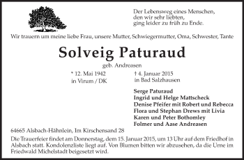 Traueranzeige von Solveig Paturaud von Echo-Zeitungen (Gesamtausgabe)
