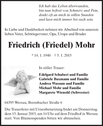 Traueranzeige von Friedrich Mohr von Echo-Zeitungen (Gesamtausgabe)