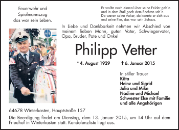 Traueranzeige von Philipp Vetter von Odenwälder Echo
