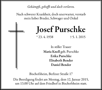 Traueranzeige von Josef Purschke von Rüsselsheimer Echo, Groß-Gerauer-Echo, Ried Echo