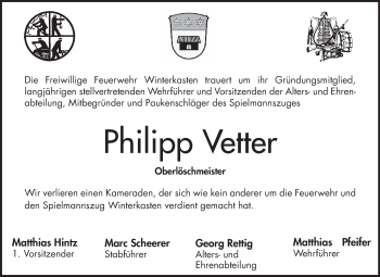 Traueranzeige von Philipp Vetter von Odenwälder Echo