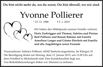 Traueranzeige von Yvonne Pollierer von Odenwälder Echo