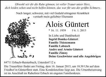 Traueranzeige von Alois Güntert von Odenwälder Echo