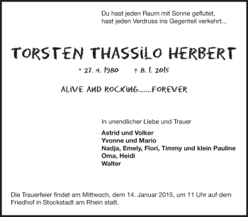 Traueranzeige von Torsten Thassilo Herbert von Rüsselsheimer Echo, Groß-Gerauer-Echo, Ried Echo