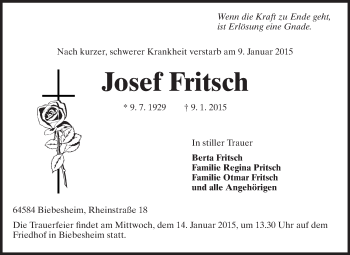 Traueranzeige von Josef Fritsch von Rüsselsheimer Echo, Groß-Gerauer-Echo, Ried Echo