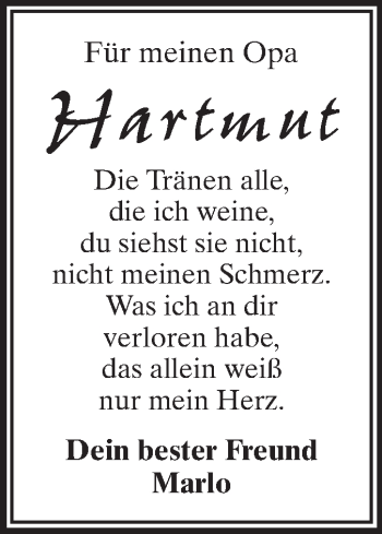 Traueranzeige von Hartmut  von Odenwälder Echo