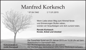 Traueranzeige von Manfred Korkesch von Echo-Zeitungen (Gesamtausgabe)