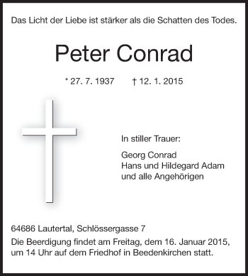 Traueranzeige von Peter Conrad von Echo-Zeitungen (Gesamtausgabe)