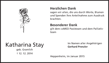 Traueranzeige von Katharina Stay von Starkenburger Echo