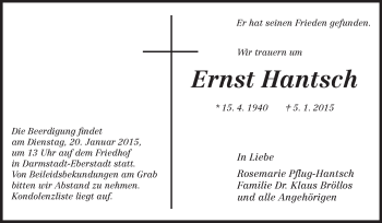 Traueranzeige von Ernst Hantsch von Echo-Zeitungen (Gesamtausgabe)