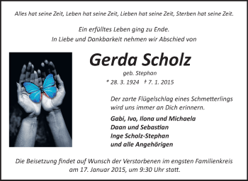 Traueranzeige von Gerda Scholz von Odenwälder Echo