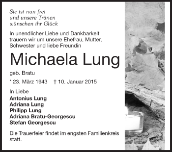 Traueranzeige von Michaela Lung von Echo-Zeitungen (Gesamtausgabe)